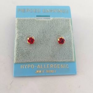 Ruby July birthstone pierced earrings